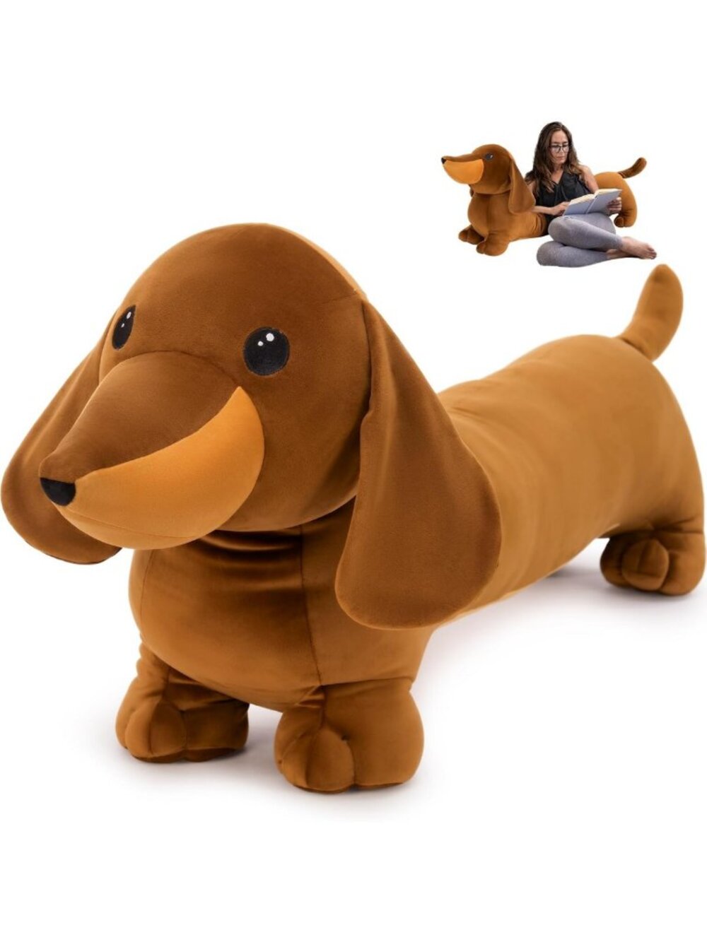 Cozy 43'' Long Dachshund Body Pillow | Cute Brown Stuffed Animal Plush Toy